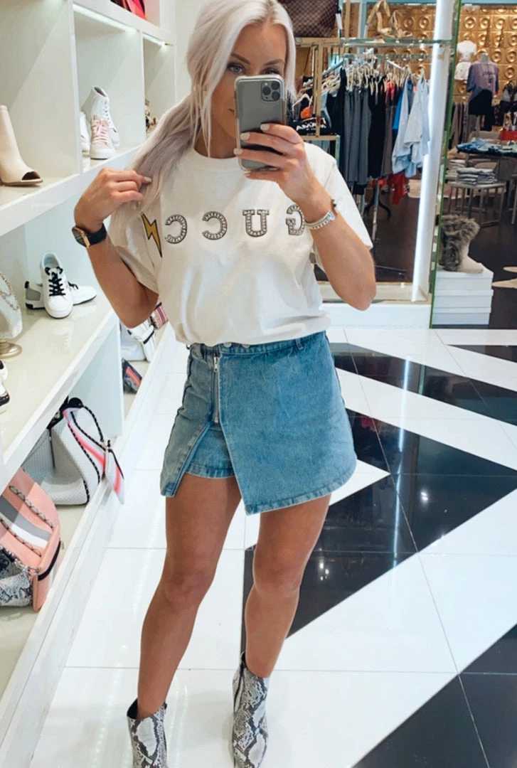 Cloud Ten Skyy Front Zipper Medium Wash Denim Skort Women's Clothing 7 Cloud Ten Skyy Front Zipper Medium Wash Denim Skort Women's Clothing