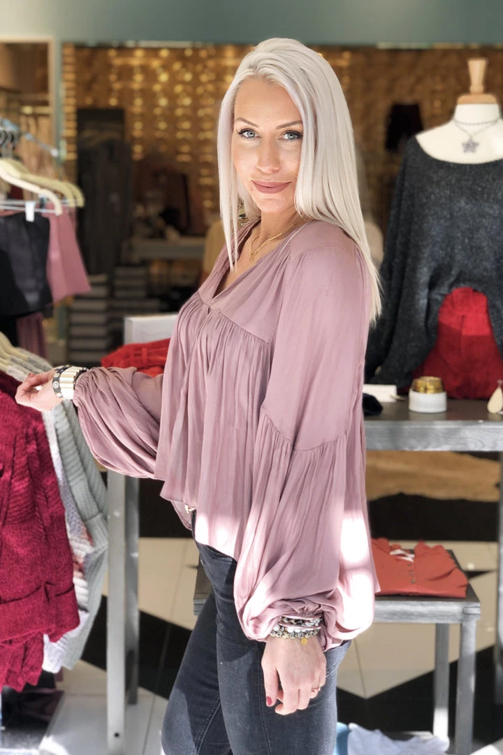 Mustard Seed Hay Rides Balloon Sleeve Babydoll Top - Mauve 4 Mustard Seed Hay Rides Balloon Sleeve Babydoll Top - Mauve