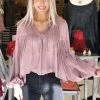 Mustard Seed Hay Rides Balloon Sleeve Babydoll Top - Mauve