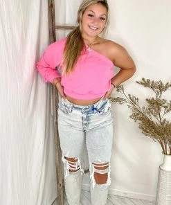 Vintage Shop Women's Clothing Barbie Pink One Shoulder Sweatshirt