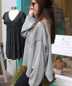 Listicle Women's Clothing Be Cool Front Pocket Knit Sweater - Sage Green