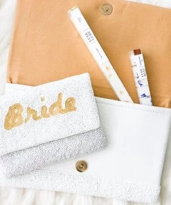 Golden Stella Mrs. White Beaded Clutch