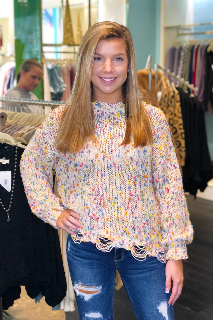 Blue B Beige Confetti Distressed Hem Sweater 3 Blue B Beige Confetti Distressed Hem Sweater