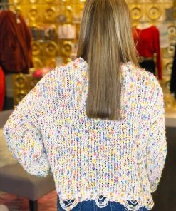 Blue B Beige Confetti Distressed Hem Sweater