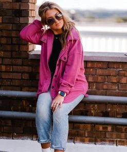 La Miel Berry Pink Plush Button Down Shacket
