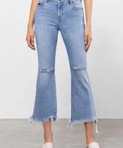 Hidden Women's Clothing Beverly Distressed Hem Cropped Flare Jeans