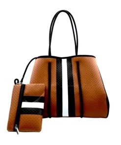 Beauty Stash Black And Brown Stripe Neoprene Tote Bag