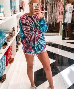 Blue Buttercup Black And Pink Tie Dye Sweatshirt Women's Clothing