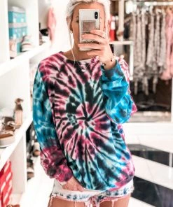 Blue Buttercup Black And Pink Tie Dye Sweatshirt Women's Clothing
