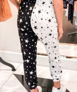 Blue Buttercup Black And White Star Color Block Sweatpants