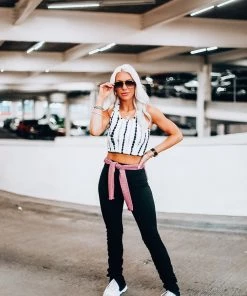 Mono B Women's Clothing Black And White Tie Dye Ribbed Tank