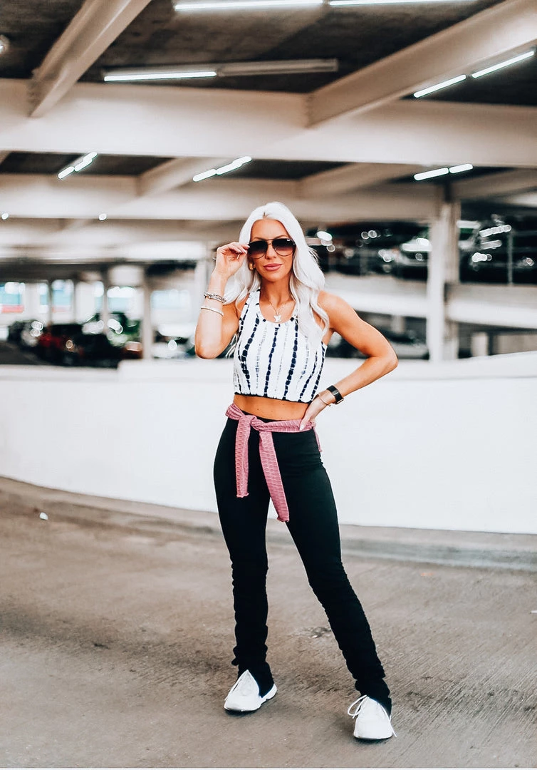 Mono B Women's Clothing Black And White Tie Dye Ribbed Tank 3 Mono B Women's Clothing Black And White Tie Dye Ribbed Tank