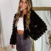 Blue Blush Women's Clothing Black Bell Sleeve Furry Crop Jacket