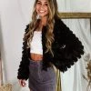 Blue Blush Black Bell Sleeve Furry Crop Jacket