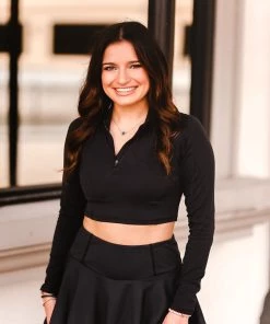 Mono B Women's Clothing Black Cropped Zip-Up Athletic Jacket