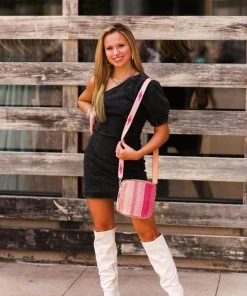 Le Lis Women's Clothing Black Denim One Puff Sleeve Mini Dress