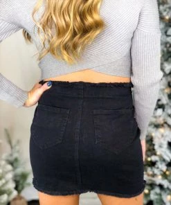 JW Signature Black Denim Studded Mini Skirt Women's Clothing