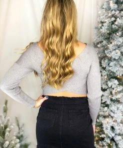 HYFVE Women's Clothing Gray Surplice Ribbed Knit Sweater 7 HYFVE Women's Clothing Gray Surplice Ribbed Knit Sweater