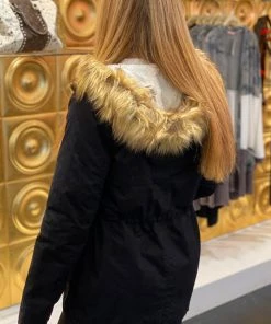 Love Tree Women's Clothing Black Fleece Lined Parka Coat