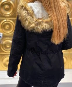 Love Tree Women's Clothing Black Fleece Lined Parka Coat