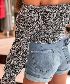 In The Beginning Black Floral Smocked Long Puff Sleeve Top