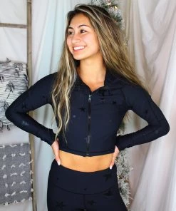 Mono B Black Foil Star Pattern Athletic Jacket