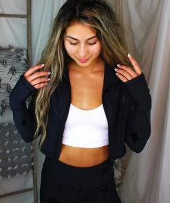 Mono B Black Foil Star Pattern Athletic Jacket