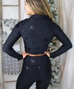 Mono B Black Foil Star Pattern Athletic Jacket