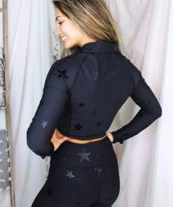 Mono B Black Foil Star Pattern Athletic Jacket