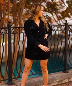 Le Lis Black Fringe Utility Mini Dress