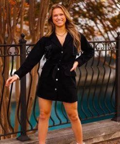 Le Lis Black Fringe Utility Mini Dress