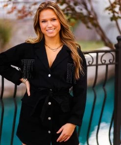 Le Lis Black Fringe Utility Mini Dress