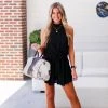 She & Sky Women's Clothing Black Front Tie Halter Neck Romper