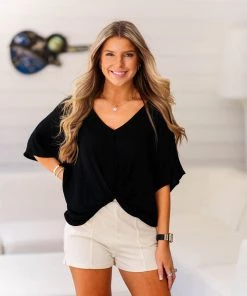 HYFVE Women's Clothing Black Front Twist T-Shirt