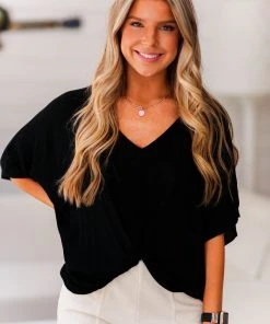 HYFVE Women's Clothing Black Front Twist T-Shirt