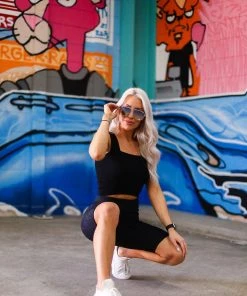 Mono B Women's Clothing Black High Waisted Leopard Biker Shorts