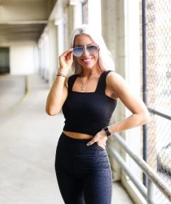 Dynamic Fashion Women's Clothing Black Thick Strap Ribbed Cropped Tank Top