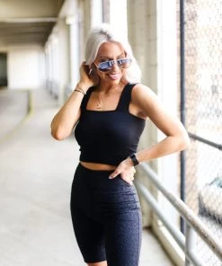 Dynamic Fashion Women's Clothing Black Thick Strap Ribbed Cropped Tank Top