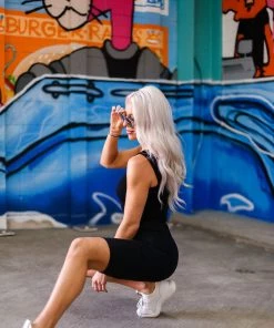 Dynamic Fashion Women's Clothing Black Thick Strap Ribbed Cropped Tank Top