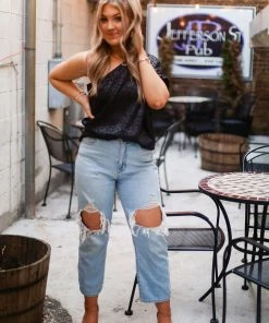 Entro Women's Clothing Black Leopard Silk One Shoulder Top