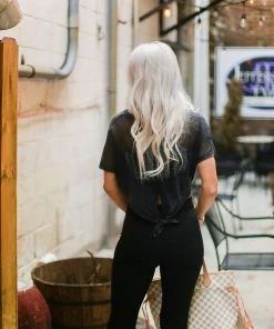 Mono B Black Mesh Back Tie Athletic Crop Top