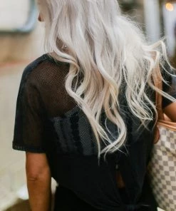 Mono B Black Mesh Back Tie Athletic Crop Top