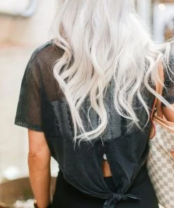 Mono B Black Mesh Back Tie Athletic Crop Top