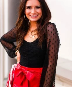 Le Lis Black Mesh Star Patterned Bodysuit Women's Clothing