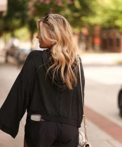 Mono B Women's Clothing Black Mineral Wash V-Neck Pullover