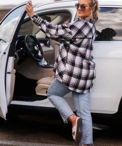 Eesome Black Mixed Plaid Button Down Flannel Women's Clothing