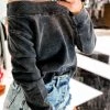 Mono B Black Off The Shoulder Mineral Wash Pullover