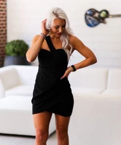 Blue Blush Black One Shoulder Mini Dress
