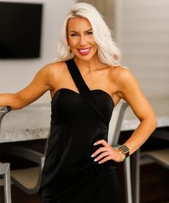 Blue Blush Black One Shoulder Mini Dress