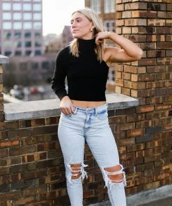 Le Lis Black One Shoulder Mock Neck Sweater